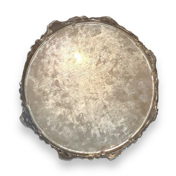 Antique Silver Footed Plateau Mirror Round 10" Beveled Vanity Stand - Picture 4 of 5